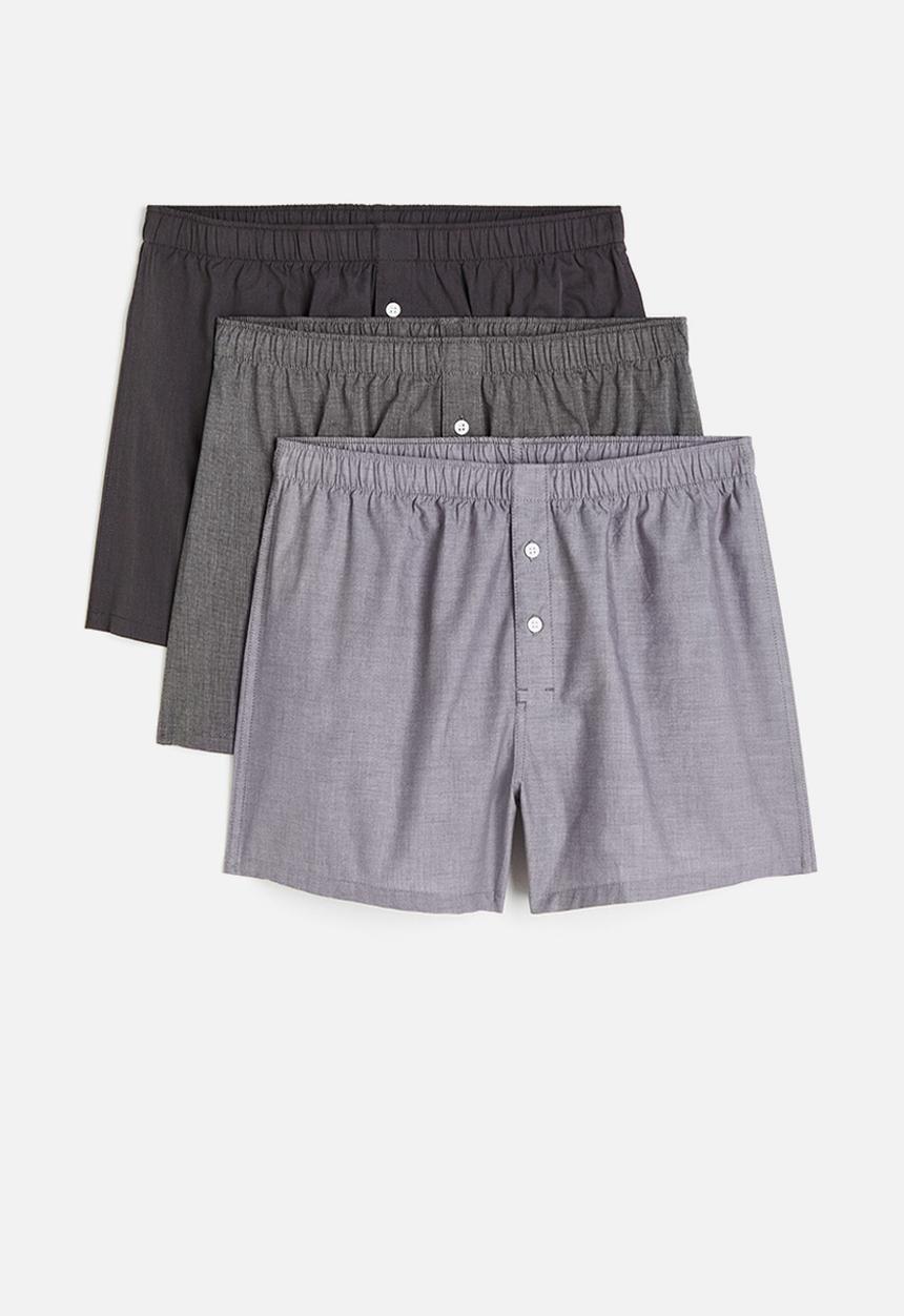 H&M - 3-Pack woven cotton boxer shorts - dark grey/light purple