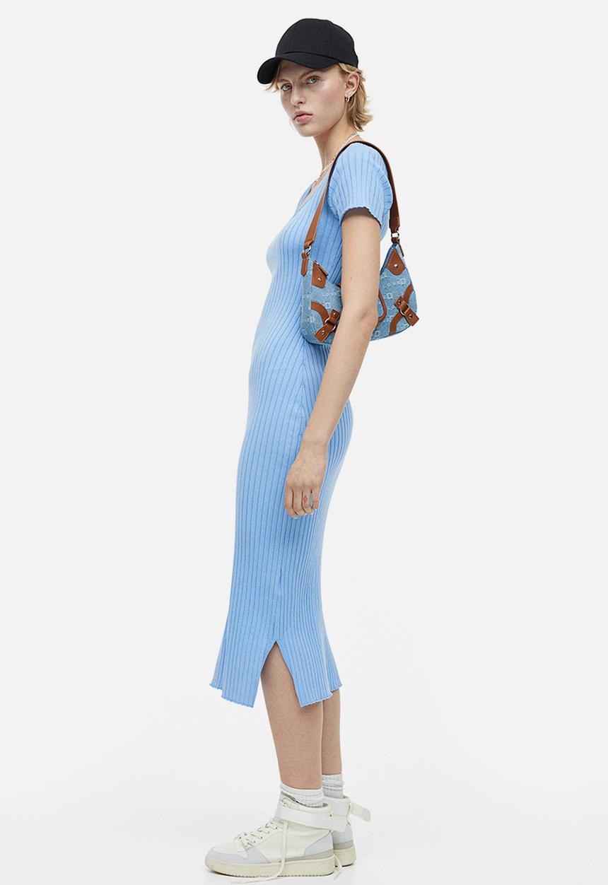 H&M - Rib-knit bodycon dress - light blue