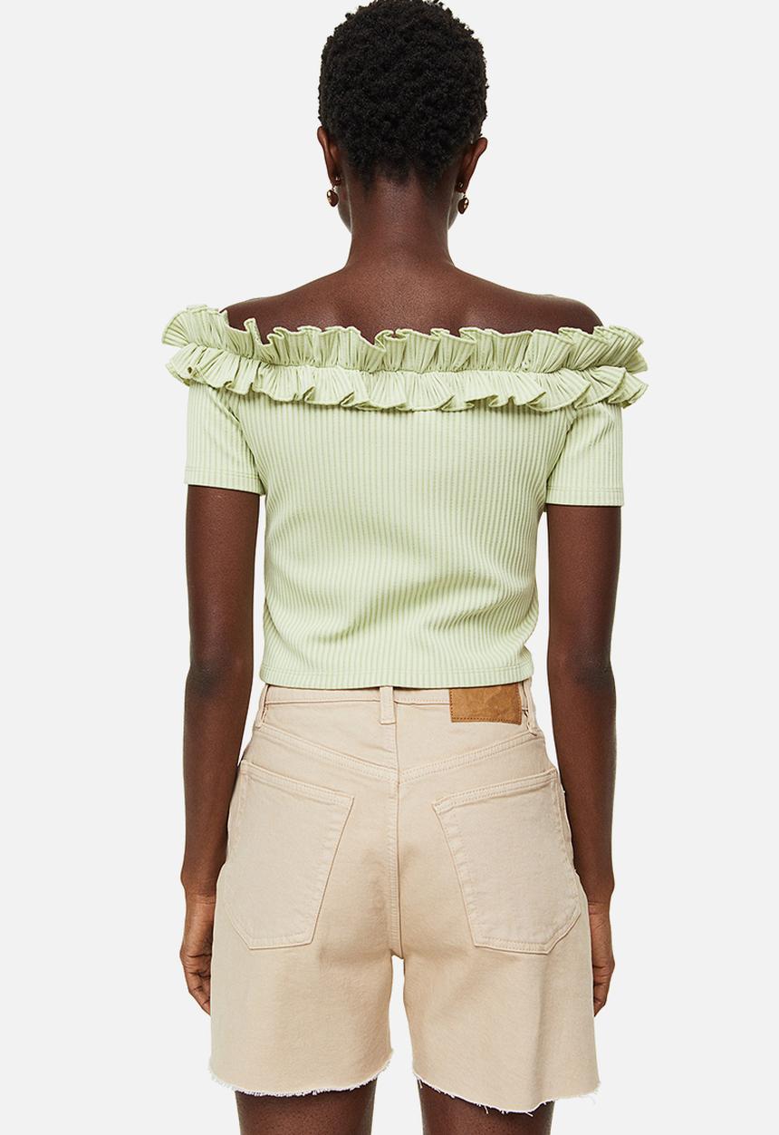 H&M - High waist denim shorts - light beige 