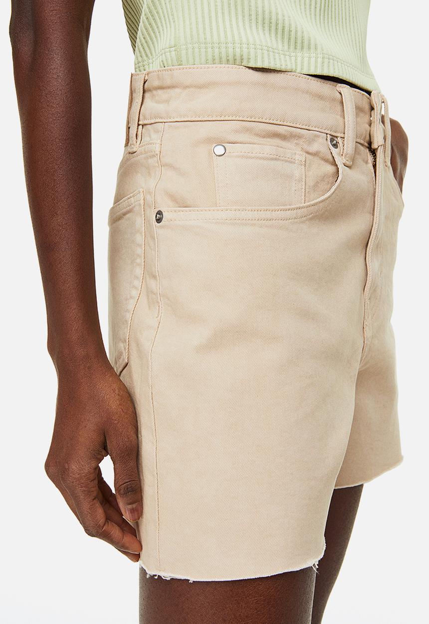 H&M - High waist denim shorts - light beige 