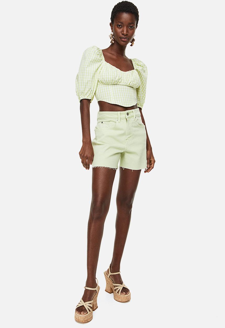 H&M - High waist denim shorts - light green