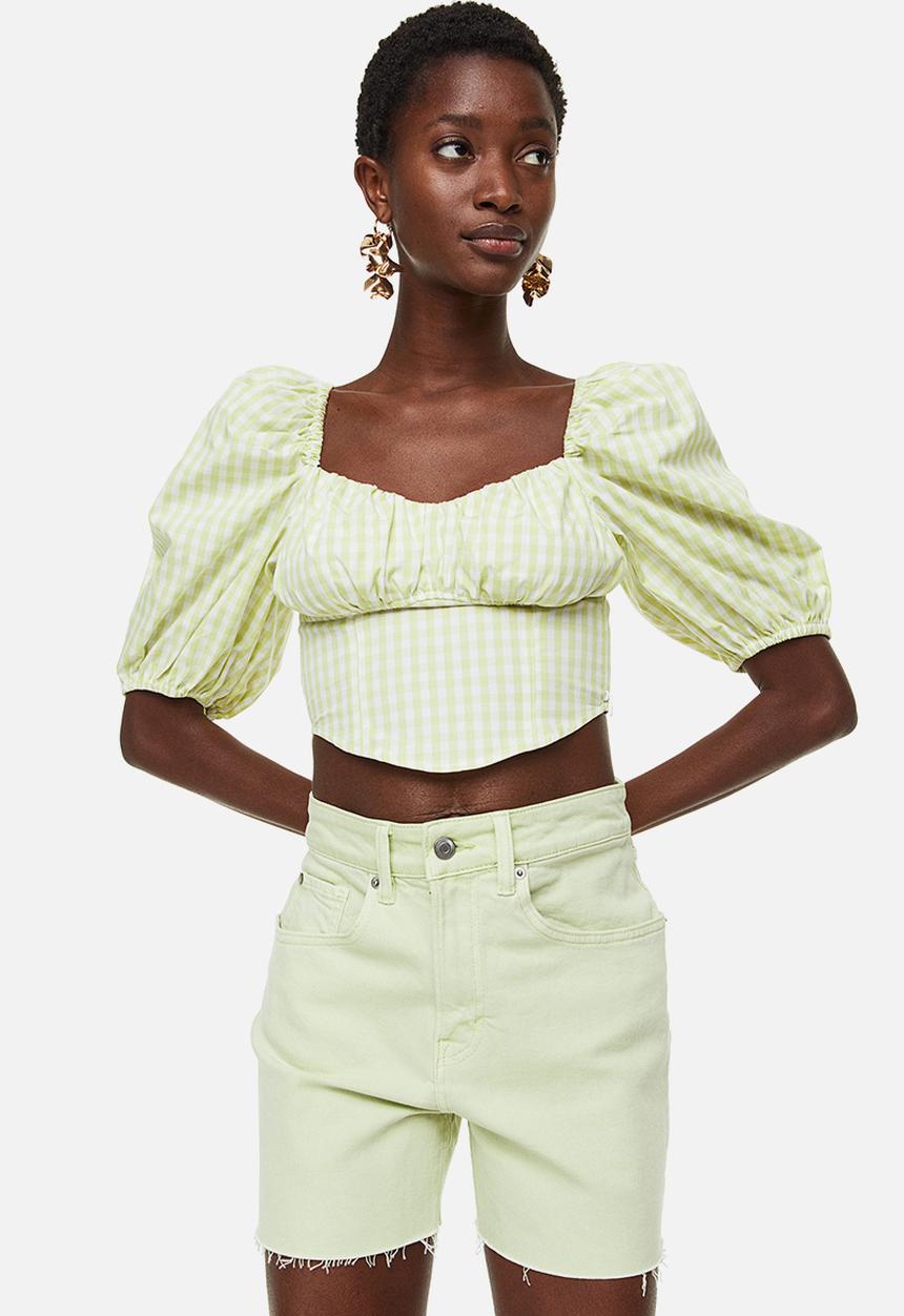 H&M - High waist denim shorts - light green