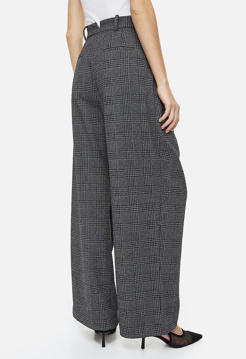 H&M - Wide tailored trousers - dark grey/dogtooth-patterned