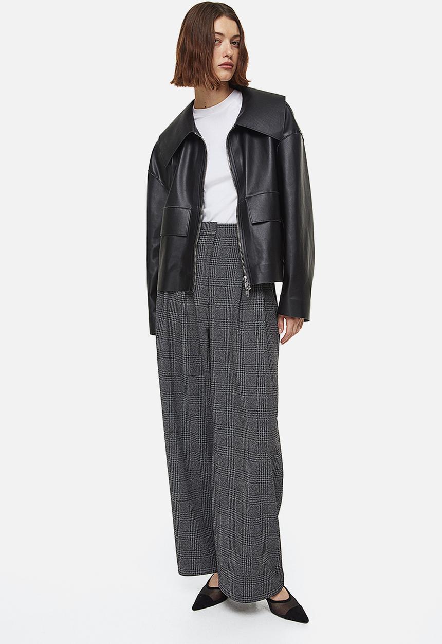 H&M - Wide tailored trousers - dark grey/dogtooth-patterned