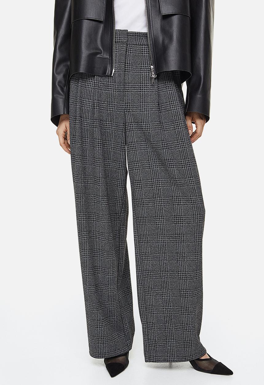 H&M - Wide tailored trousers - dark grey/dogtooth-patterned