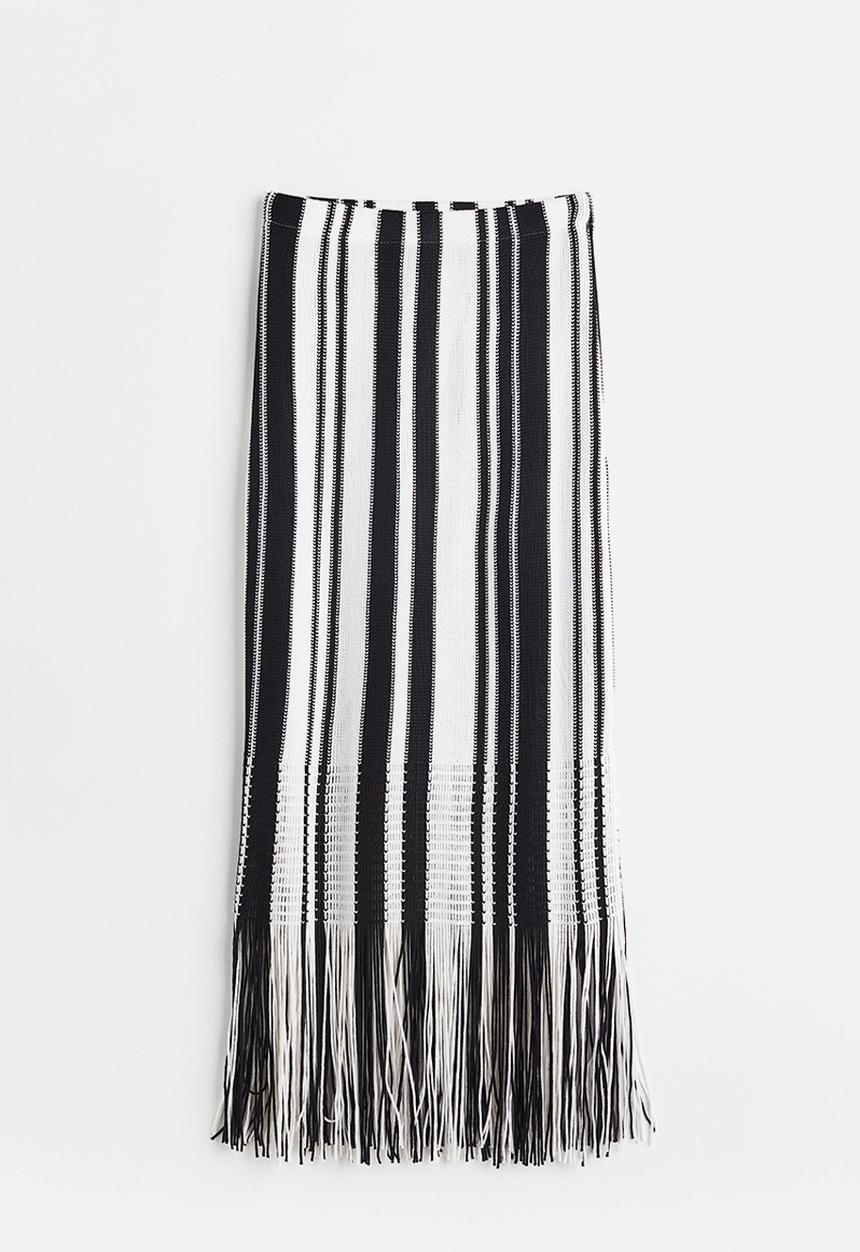 H&M - Fringe-trimmed skirt - white/striped