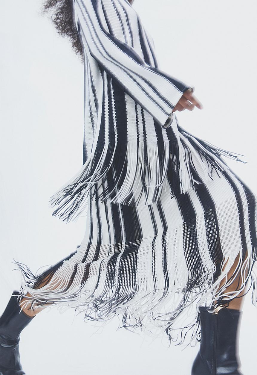 H&M - Fringe-trimmed skirt - white/striped