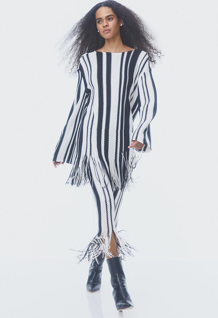 H&M - Fringe-trimmed skirt - white/striped