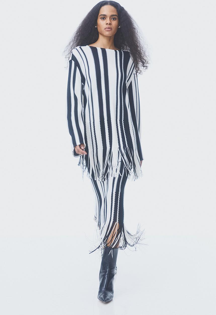 H&M - Fringe-trimmed skirt - white/striped