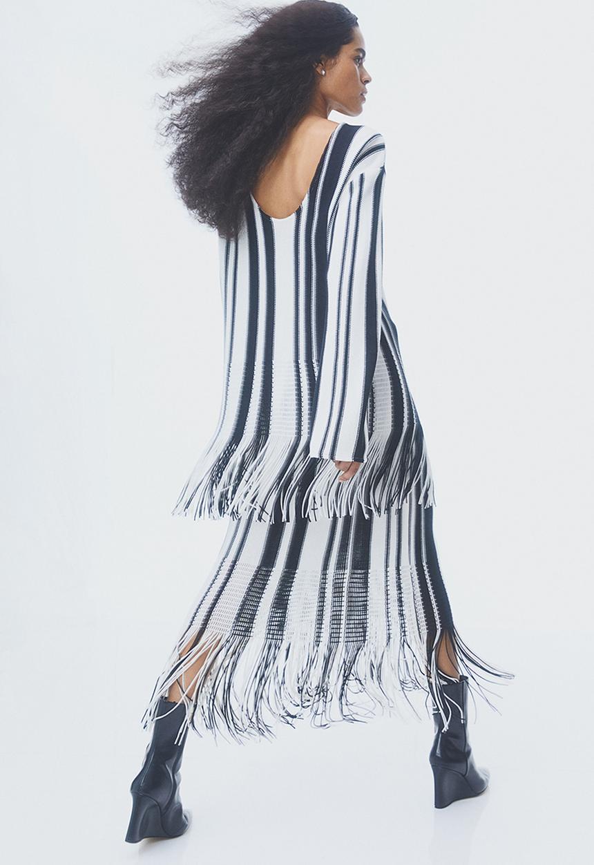 H&M - Fringe-trimmed skirt - white/striped