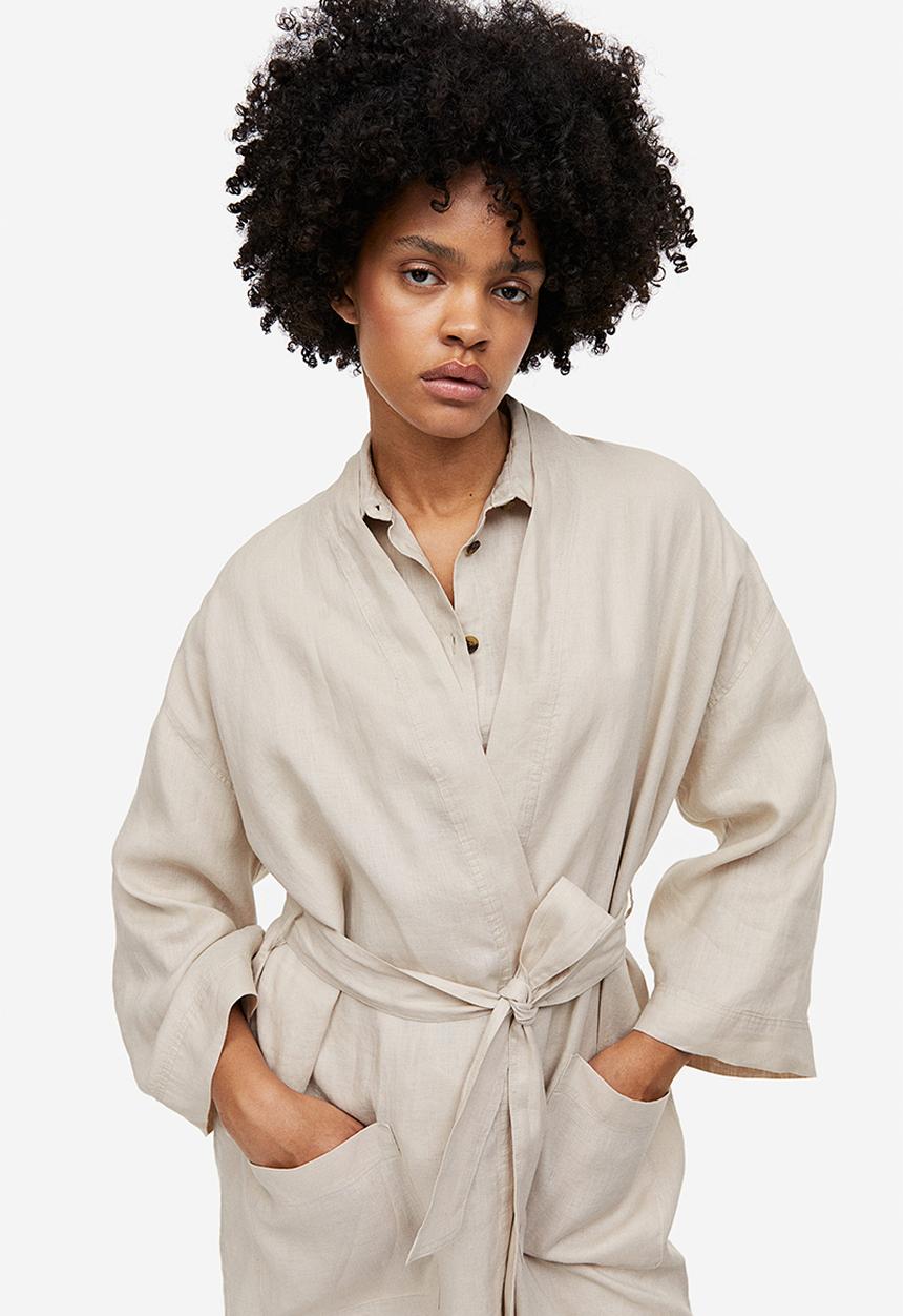 H&M - Washed linen dressing gown - light beige 