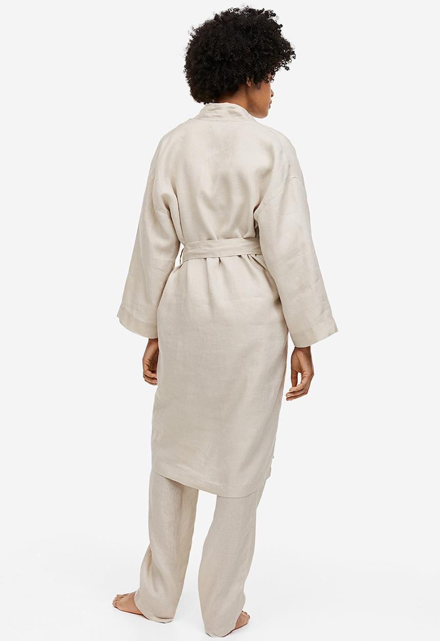 H&M - Washed linen dressing gown - light beige 
