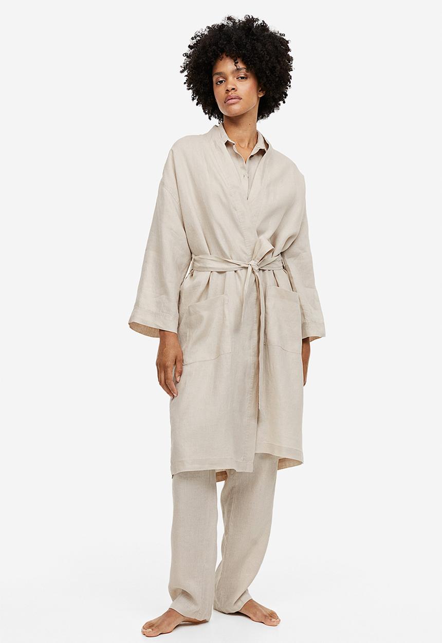 H&M - Washed linen dressing gown - light beige 