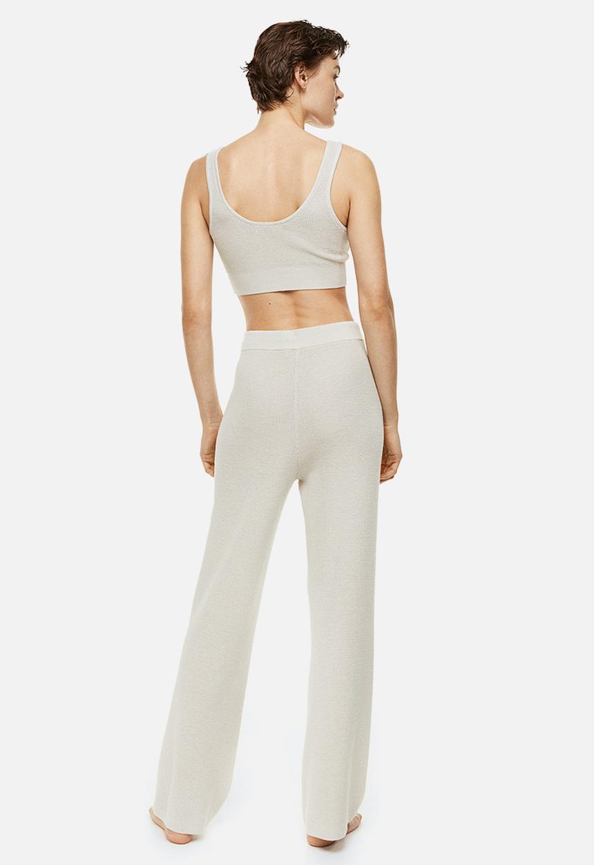H&M - Waffle-knit wide trousers - greige