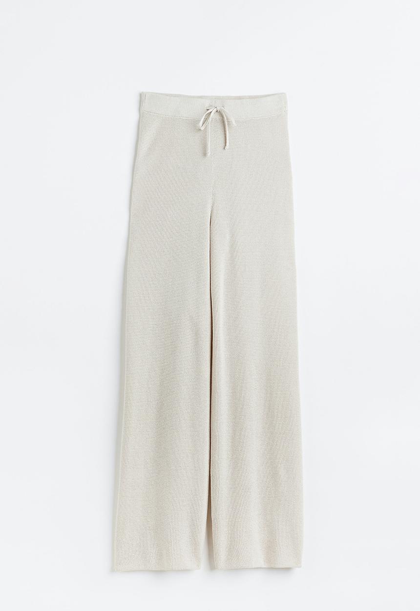 H&M - Waffle-knit wide trousers - greige