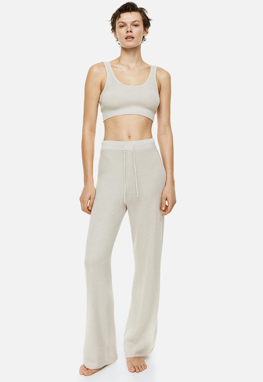 H&M - Waffle-knit wide trousers - greige