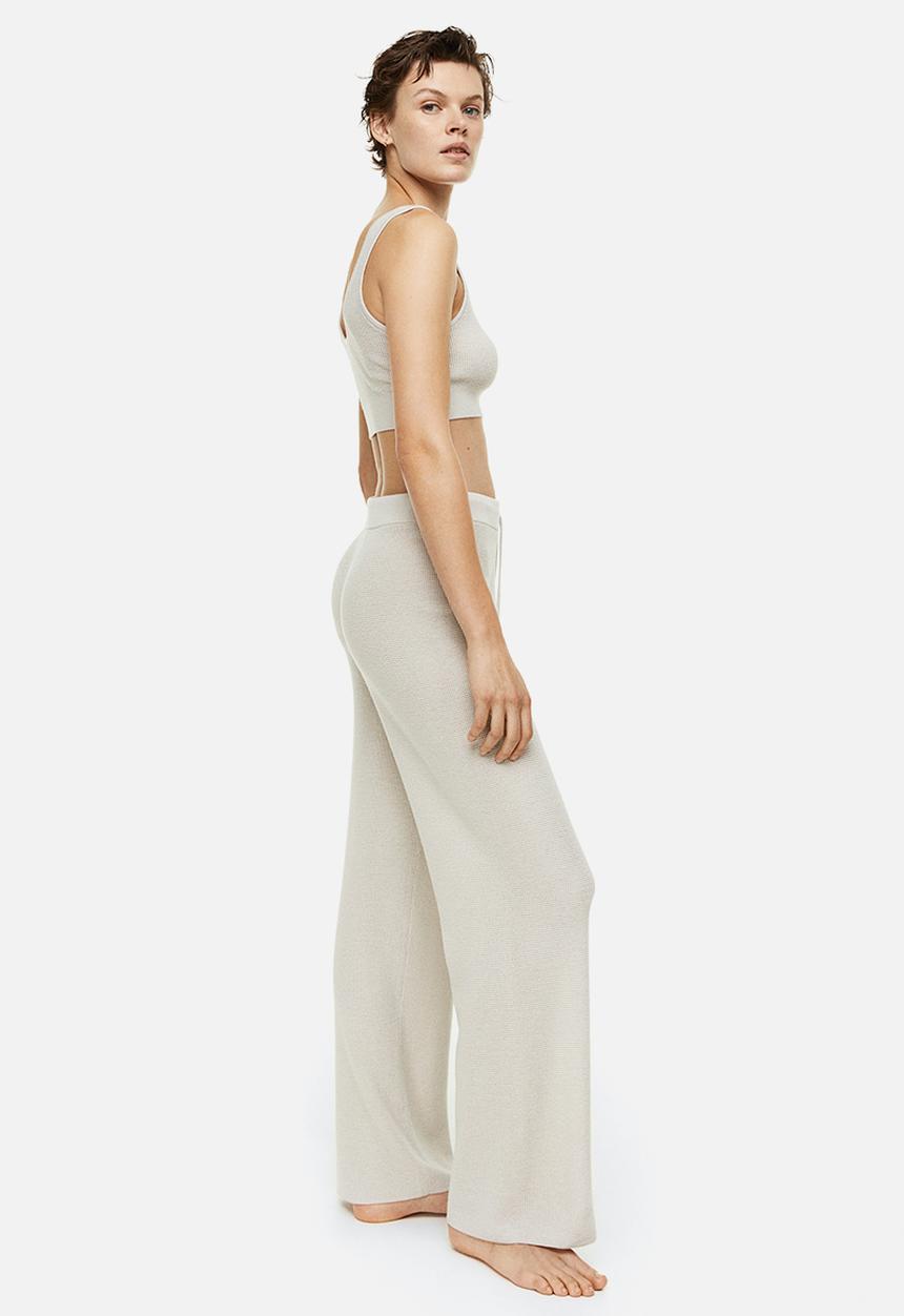 H&M - Waffle-knit wide trousers - greige