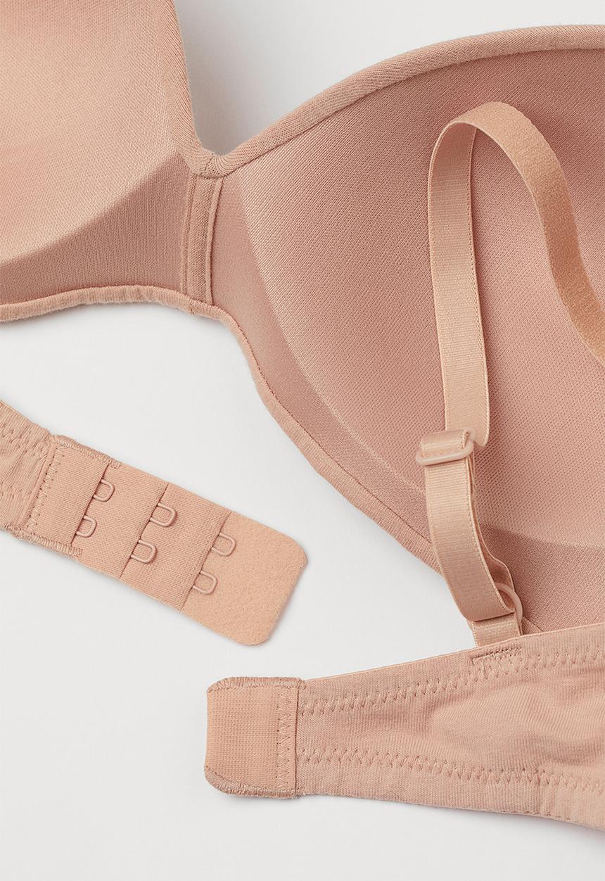 H&M - 2-pack padded cotton bras - black/light beige 