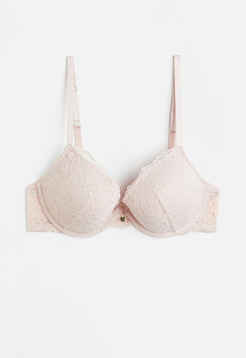 H&M - Lace push-up bra - powder pink 