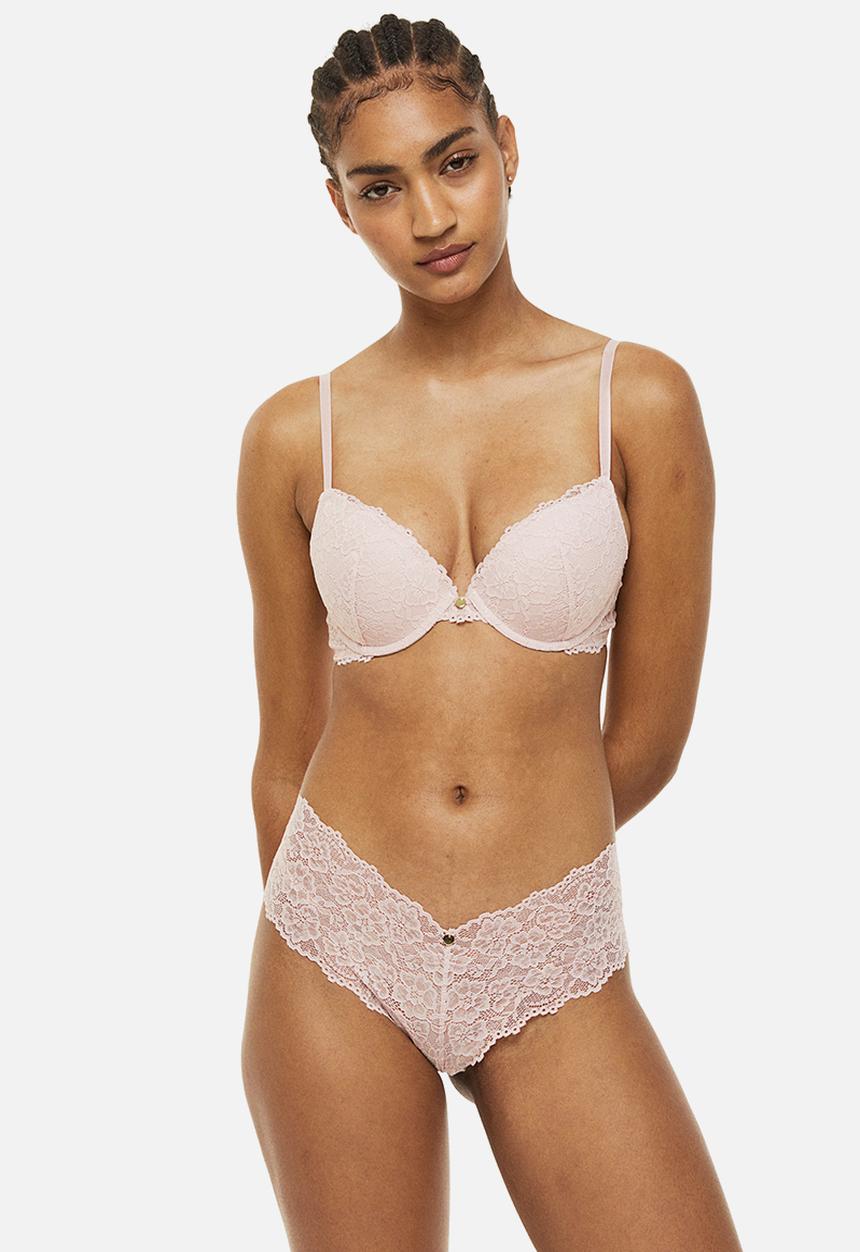 H&M - Lace push-up bra - powder pink 
