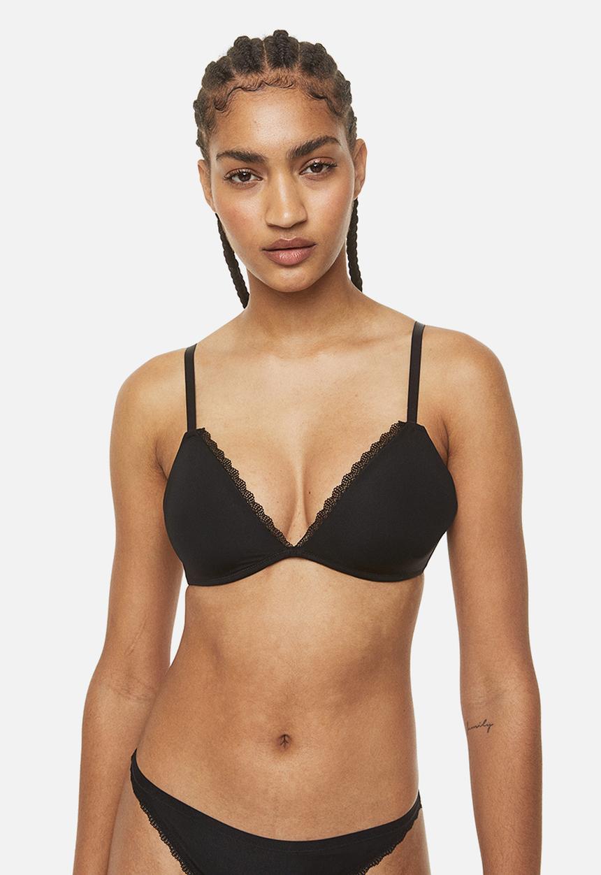 H&M - 2-pack jersey non-wired bras - black / white 