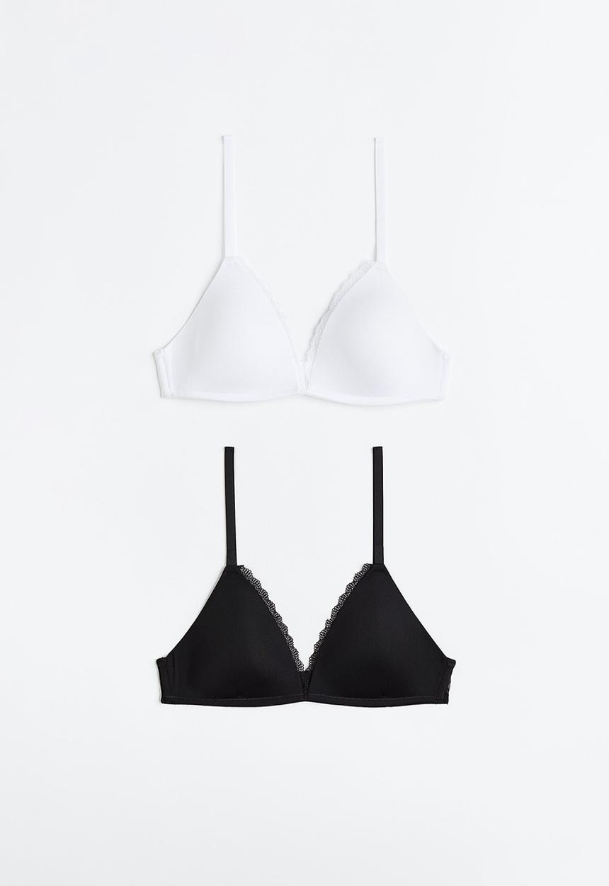 H&M - 2-pack jersey non-wired bras - black / white 