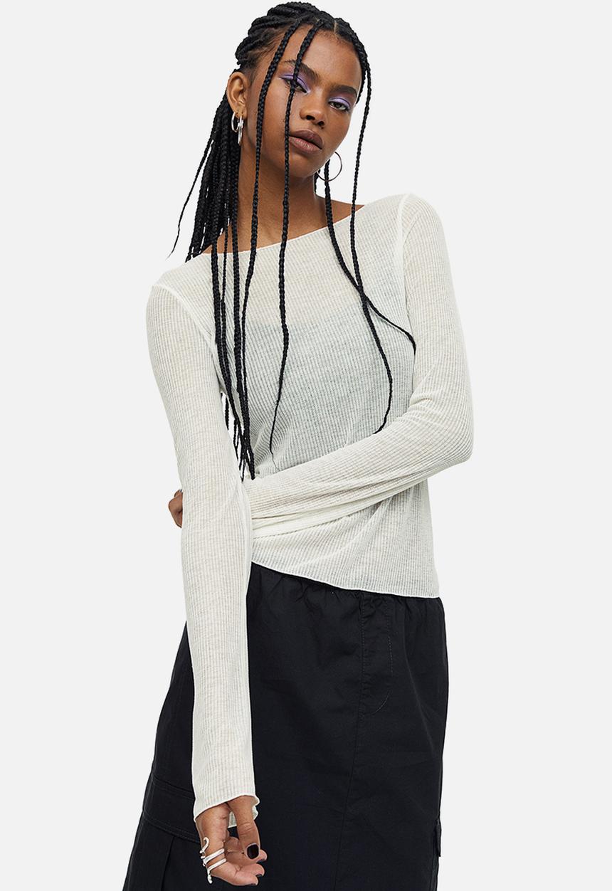 H&M - Sheer ribbed top - white