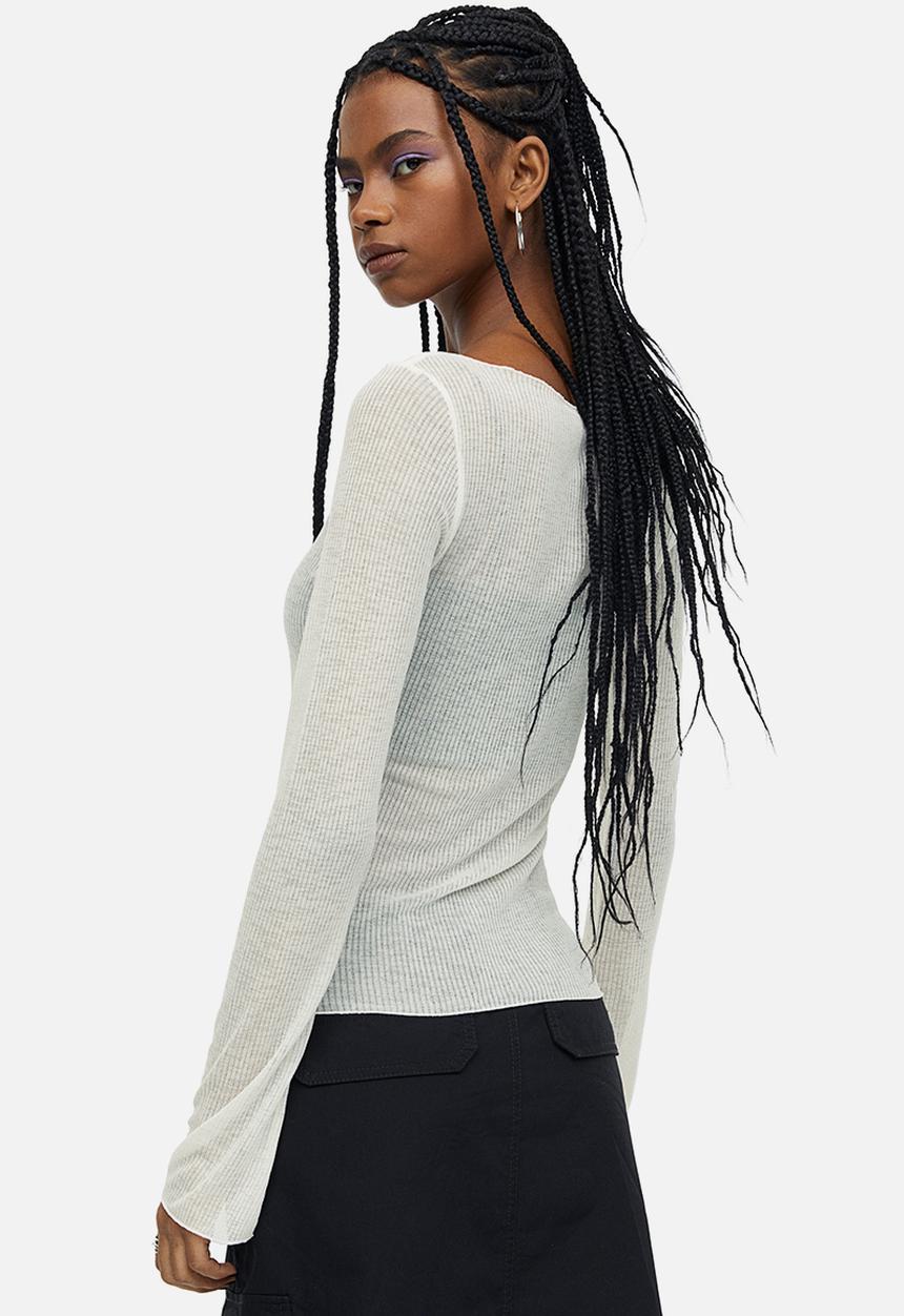 H&M - Sheer ribbed top - white