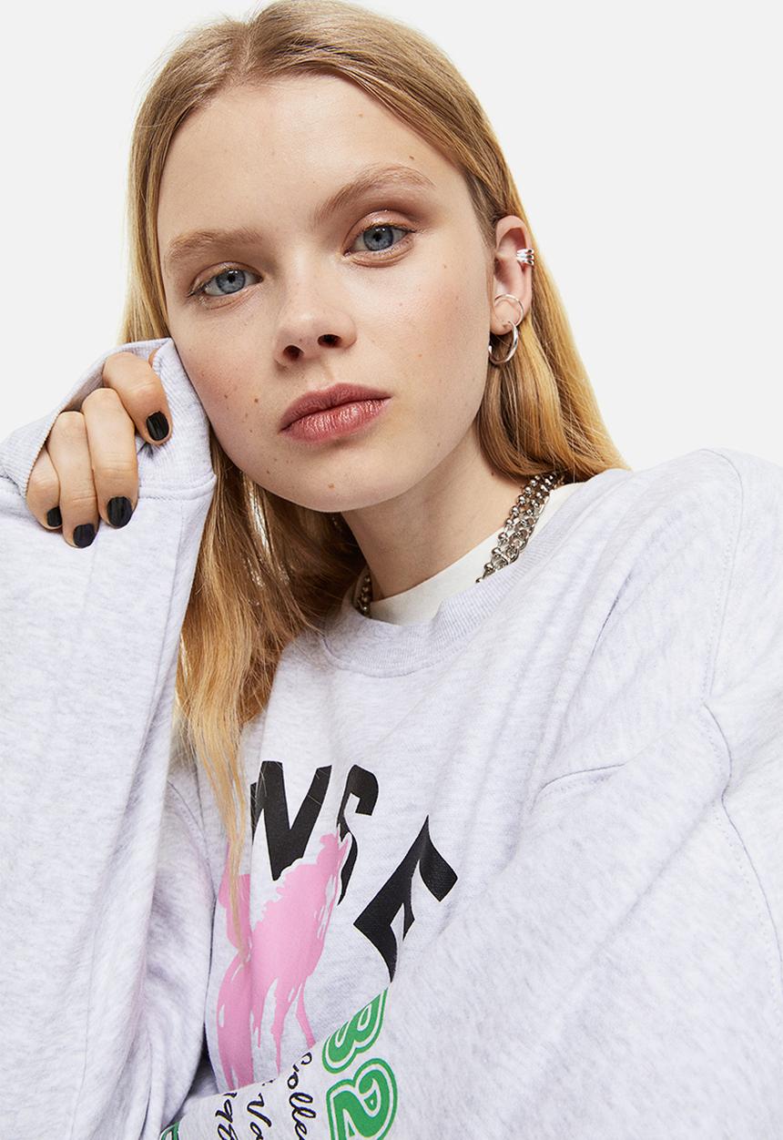 H&M - Motif-detail sweatshirt - light grey marl/sunset valley