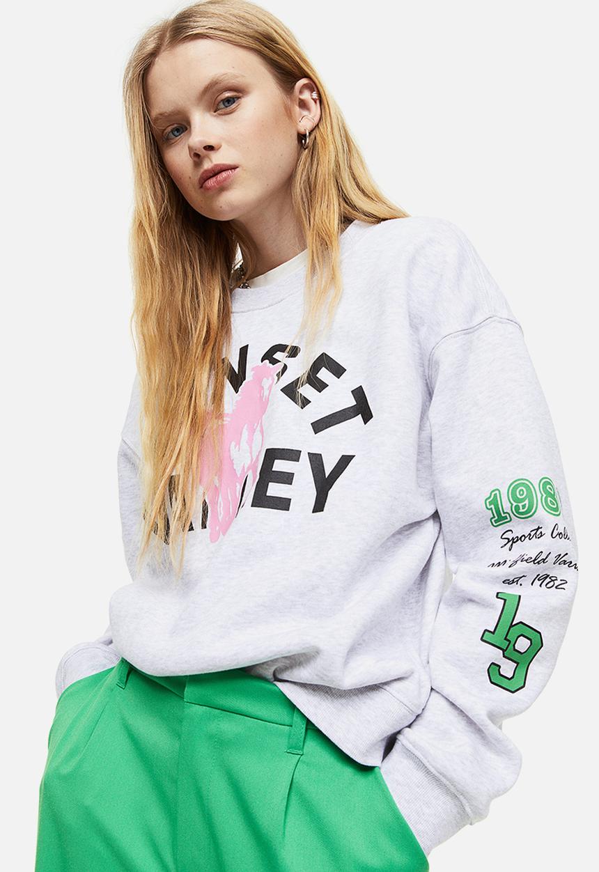 H&M - Motif-detail sweatshirt - light grey marl/sunset valley