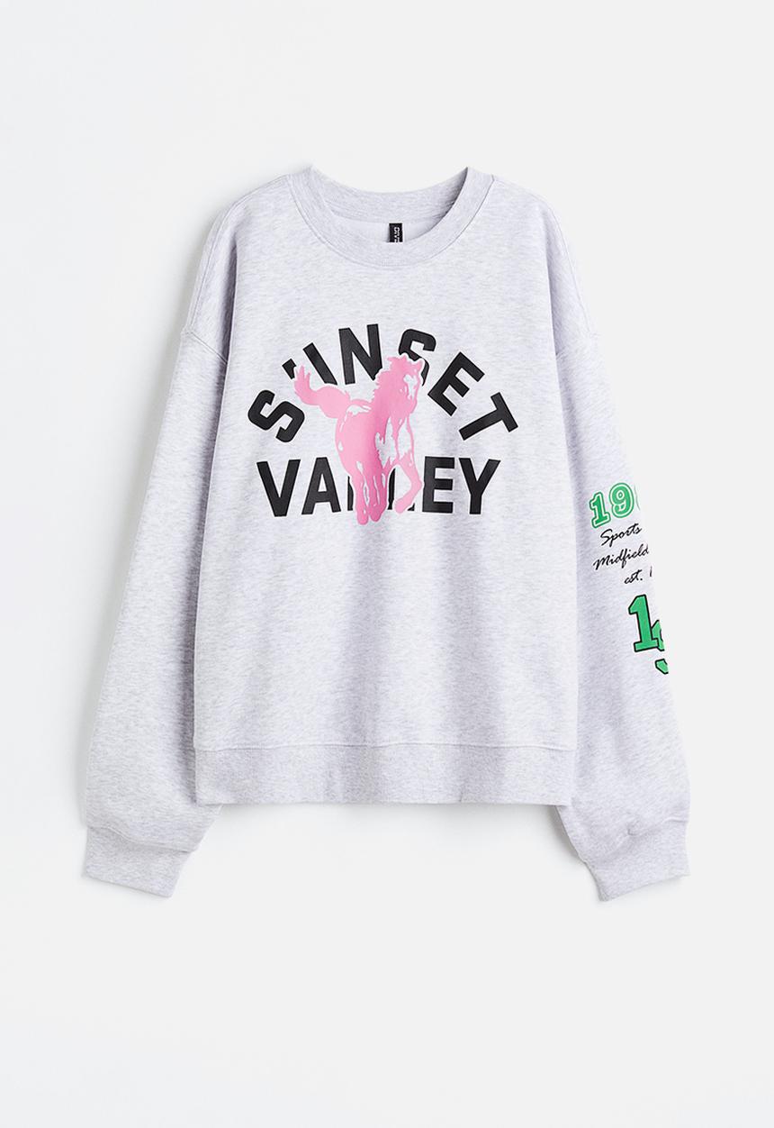 H&M - Motif-detail sweatshirt - light grey marl/sunset valley