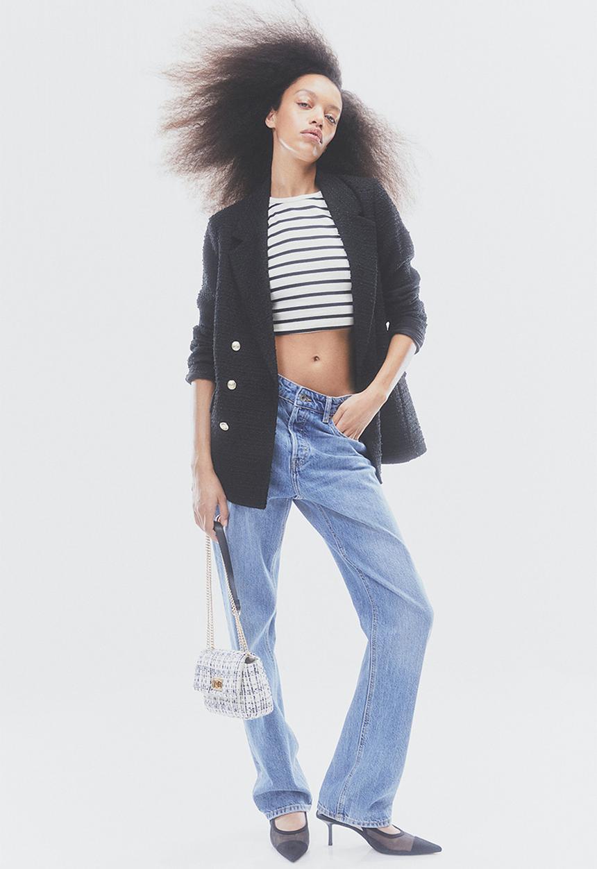H&M - Cropped vest top - cream/black striped