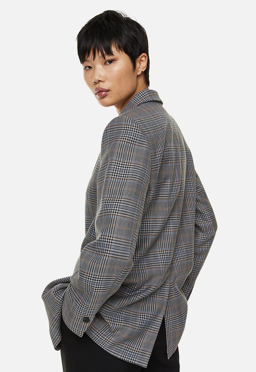 H&M - Single-breasted blazer - grey / checked