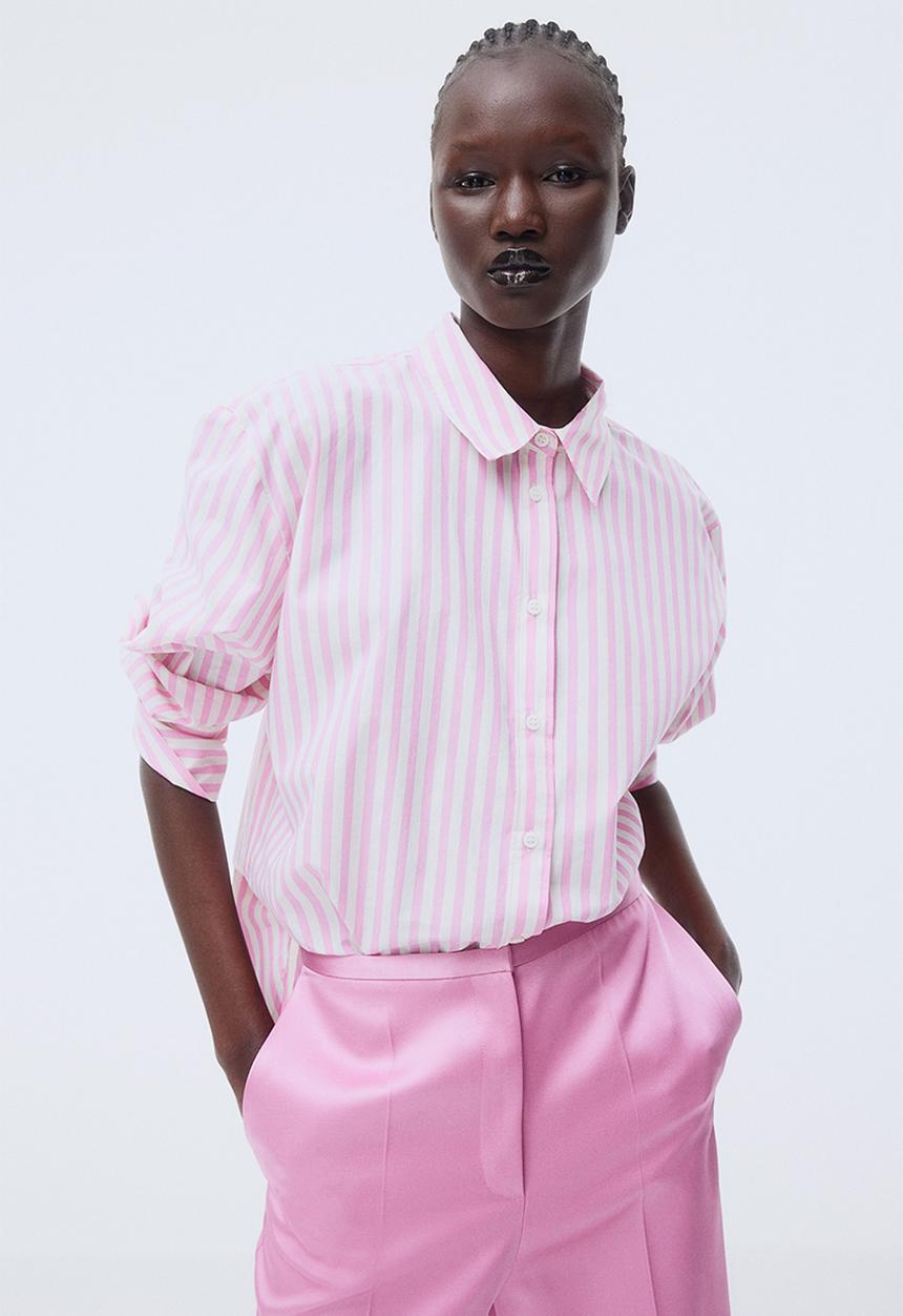 H&M - Cotton shirt - pink/striped
