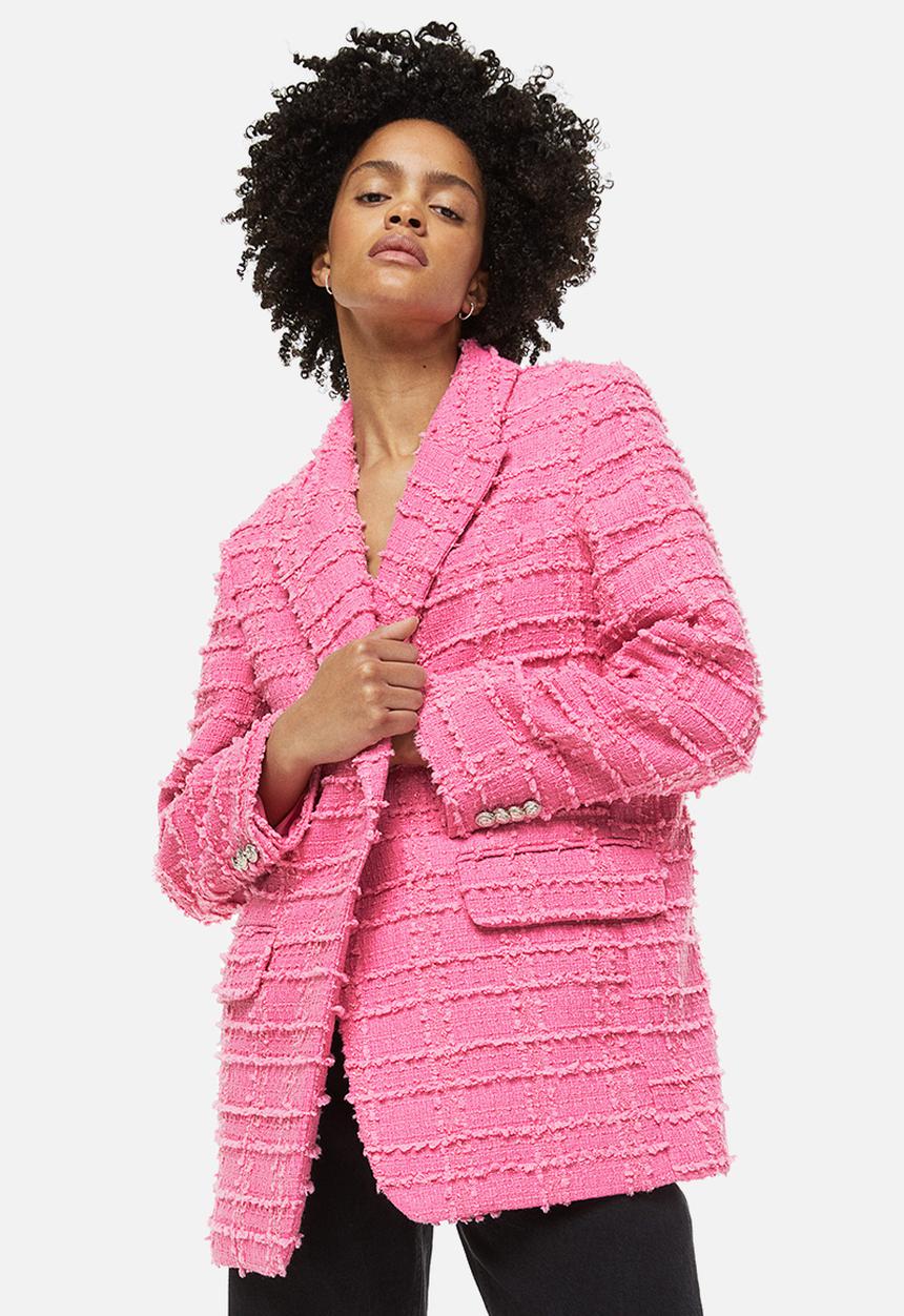 H&M - Textured-weave blazer - pink
