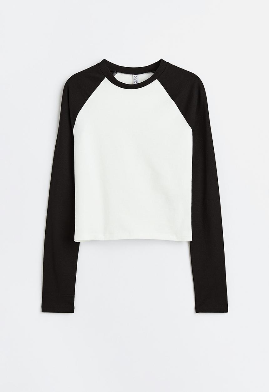 H&M - Raglan-sleeved jersey top - black/white