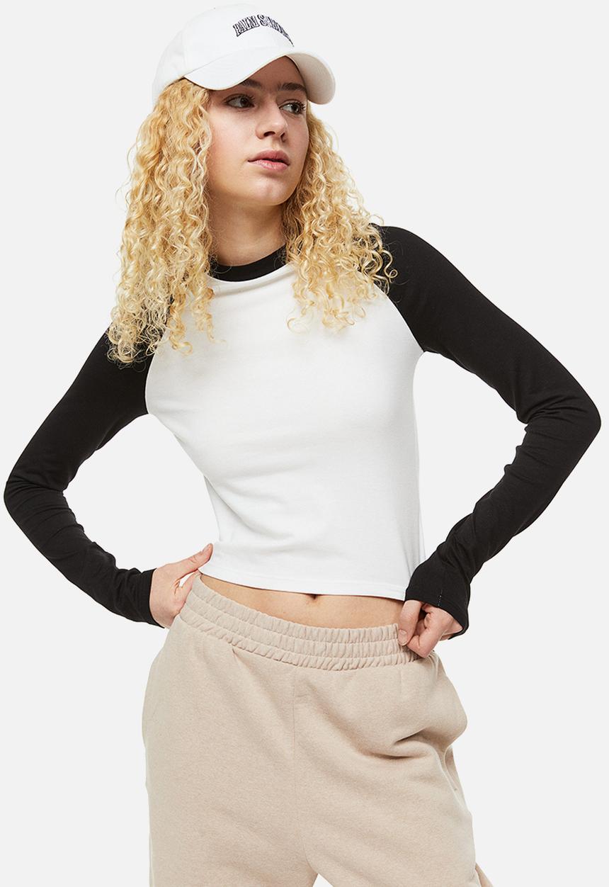 H&M - Raglan-sleeved jersey top - black/white