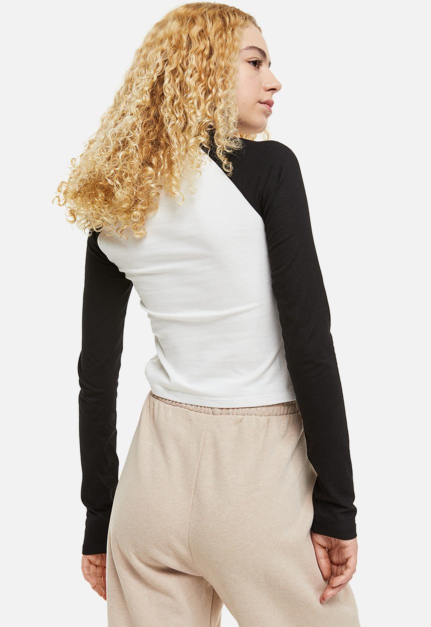 H&M - Raglan-sleeved jersey top - black/white