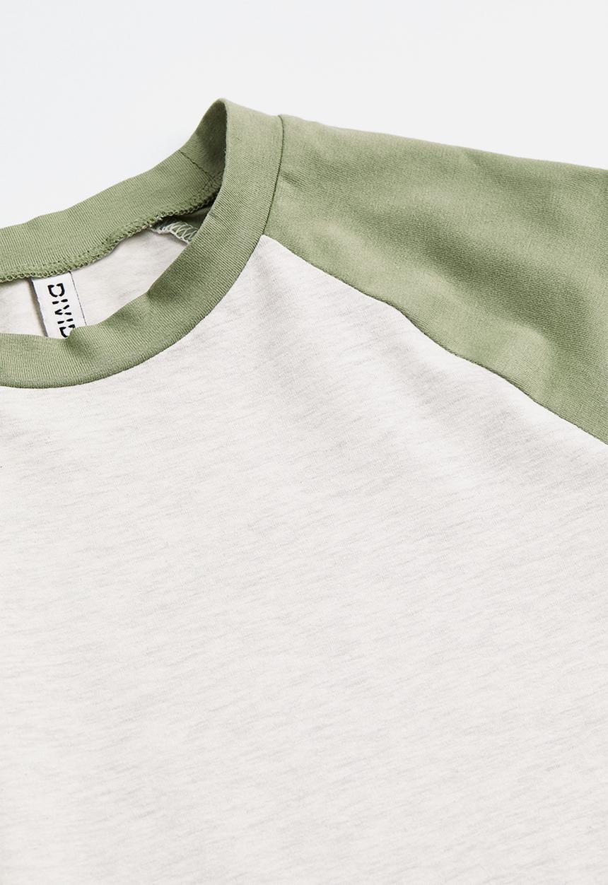 H&M - Raglan-sleeved jersey top - light khaki green/grey marl