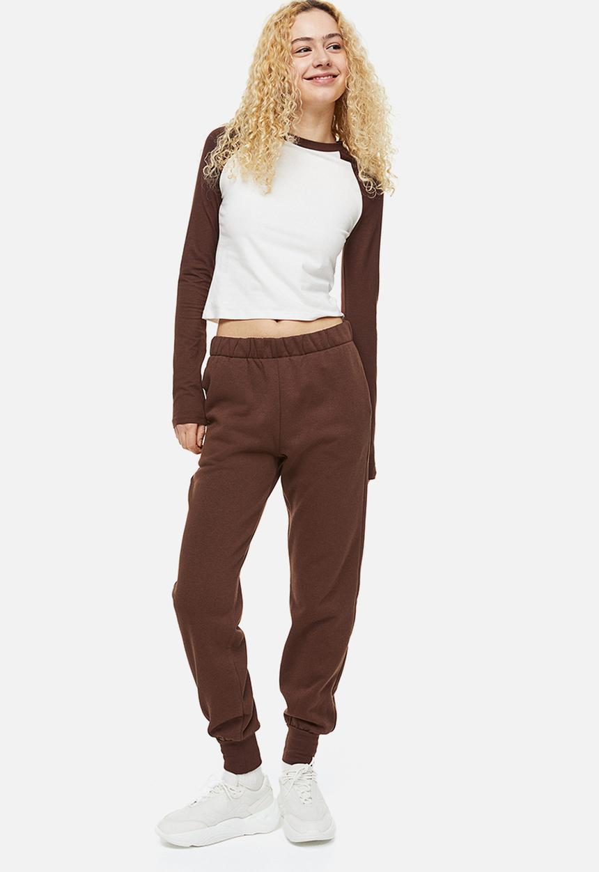 H&M - Raglan-sleeved jersey top - dark brown/white