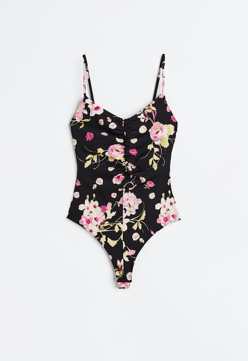 H&M - Gathered thong body - black/floral