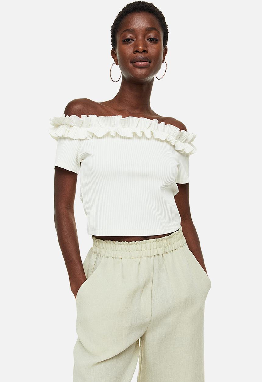 H&M - Frill-trimmed off-the-shoulder top - white