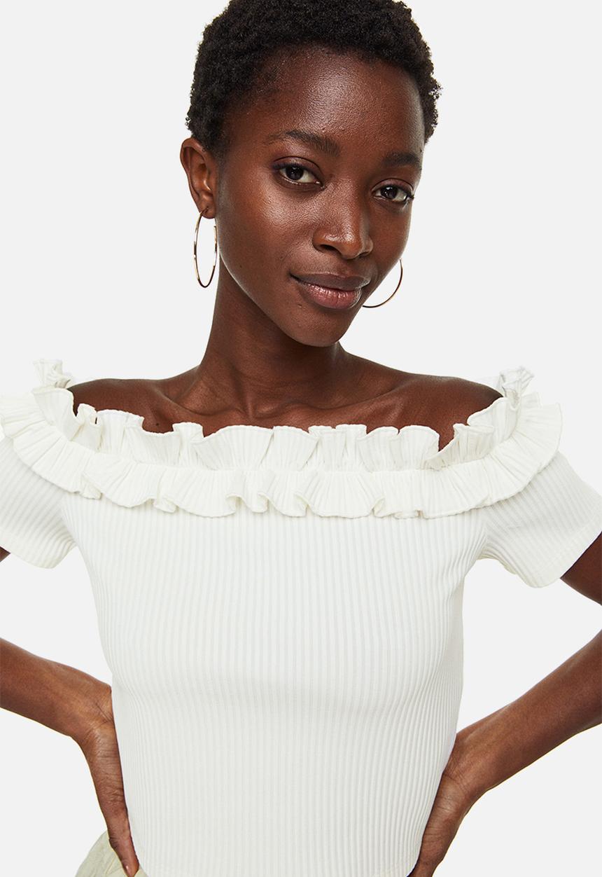 H&M - Frill-trimmed off-the-shoulder top - white