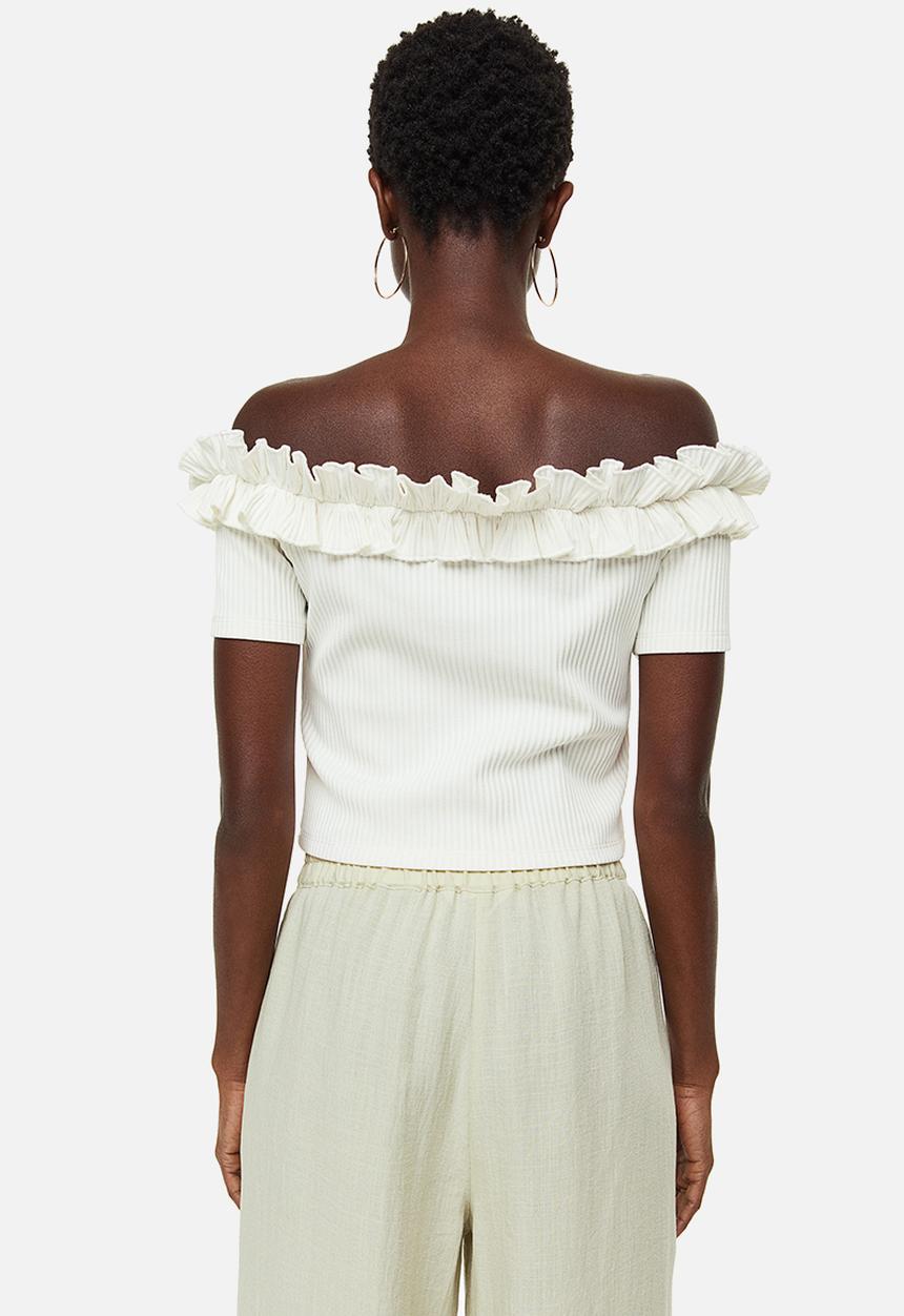 H&M - Frill-trimmed off-the-shoulder top - white
