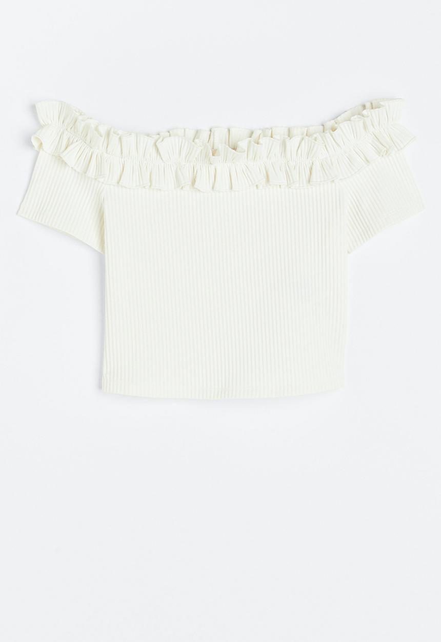 H&M - Frill-trimmed off-the-shoulder top - white