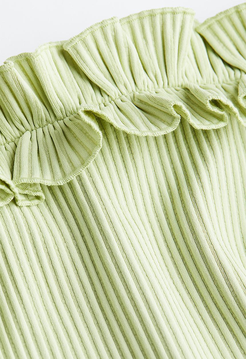 H&M - Frill-trimmed off-the-shoulder top - light green