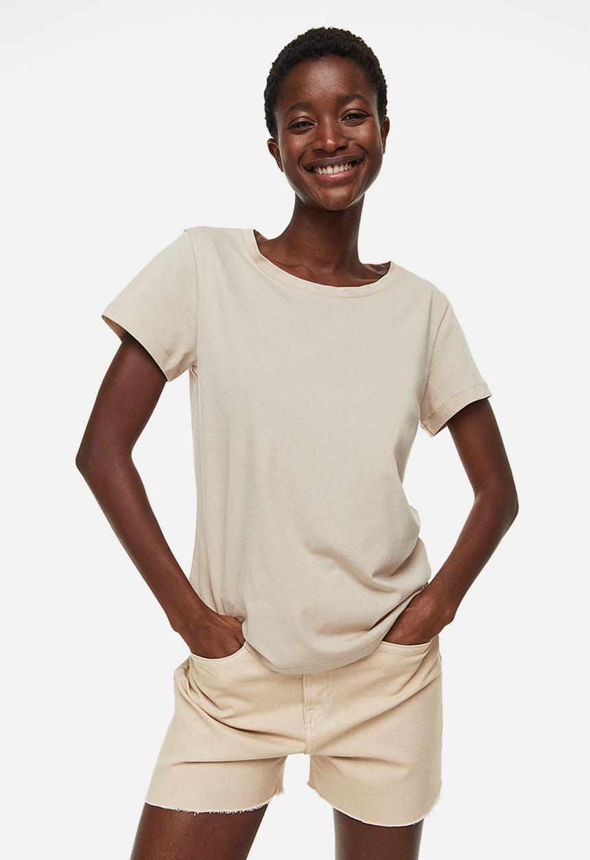 H&M - Cotton t-shirt - light beige 