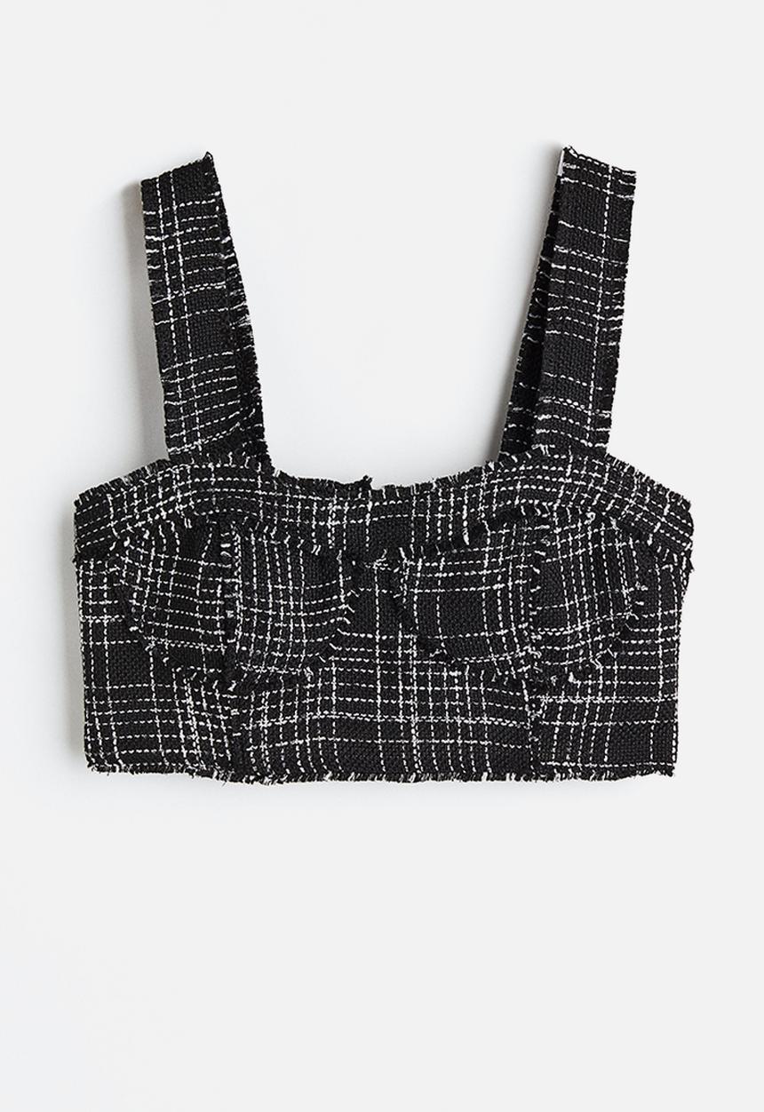 H&M - Fringe-trimmed crop top - black/checked