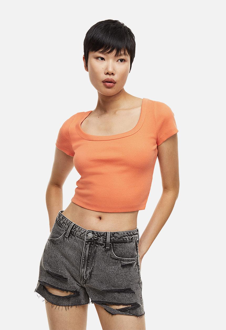H&M - Ribbed cotton top - orange