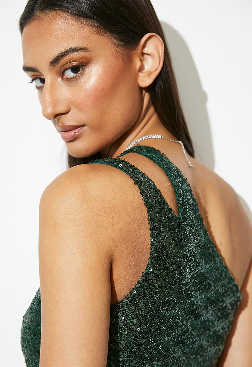 VELVET - Asymmetrical bling tee - bottle green